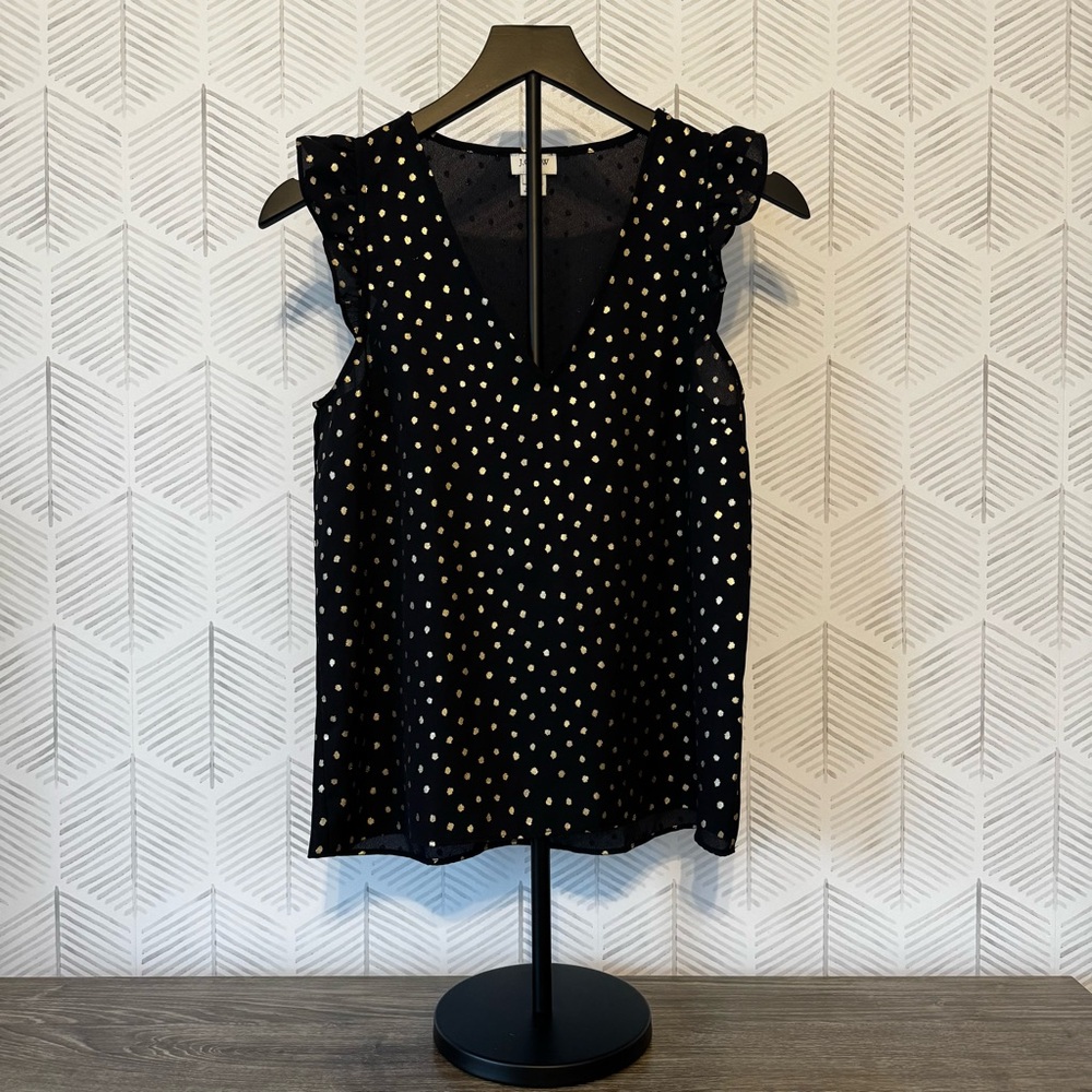 J. Crew Women’s Black Blouse with Gold Polka Dots - EUC